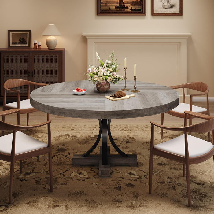 47IN Wood round Dining Table for 4-6，Farmhouse round Kitchen Table