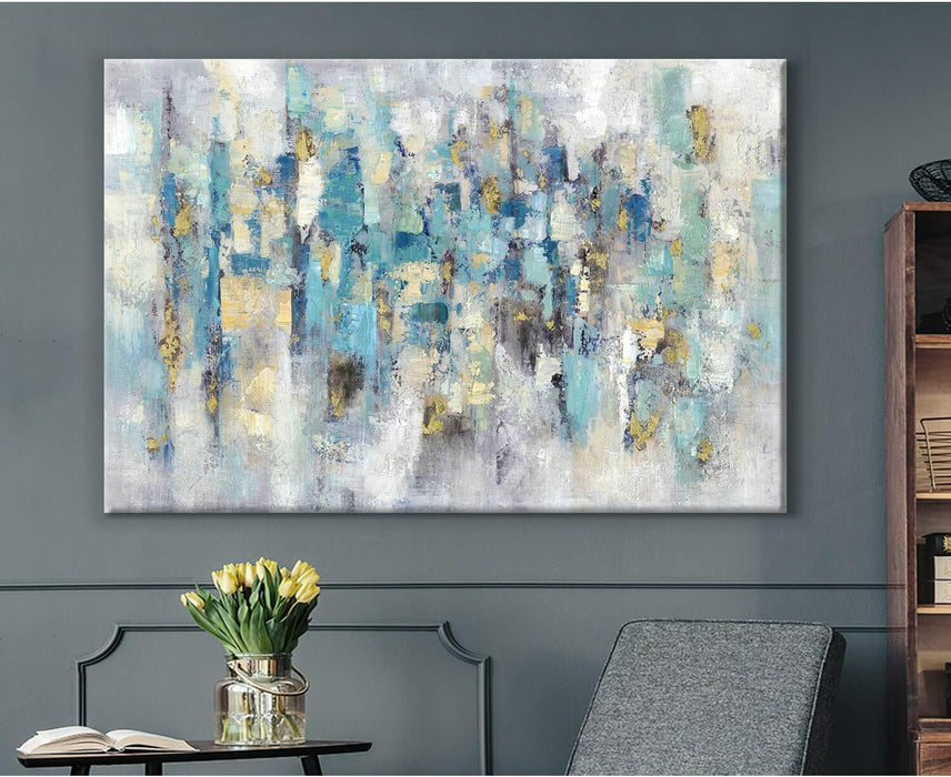 Abstract Modern Picture Wall Art: Blue Artwork Painting on Canvas for Office Living Room (45'' X 30'', Multiple Sizes)
