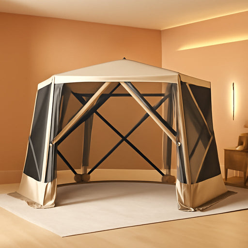 Pop up Screen House Tent for Camping 11.5 X 9.8 Ft, Instant Screened Gazebo Canopy with Netting, Portable Shelter Enclosure for Outdoor, Backyard, Khaki