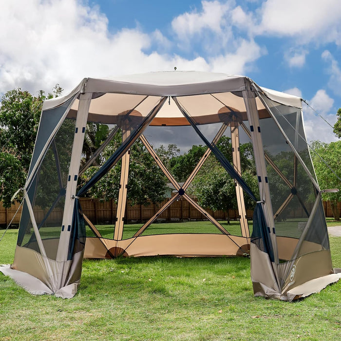 Pop up Screen House Tent for Camping 11.5 X 9.8 Ft, Instant Screened Gazebo Canopy with Netting, Portable Shelter Enclosure for Outdoor, Backyard, Khaki