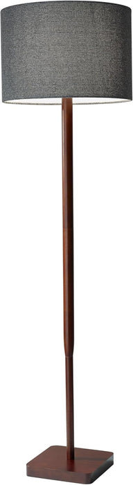 Floor Lamp with Walnut Rubberwood Base and Grey Fabric Lampshade – 58.5” X 16”, 3-Way Adjustable Brightness, Lamp for Bedroom, Living Room, and House Decor