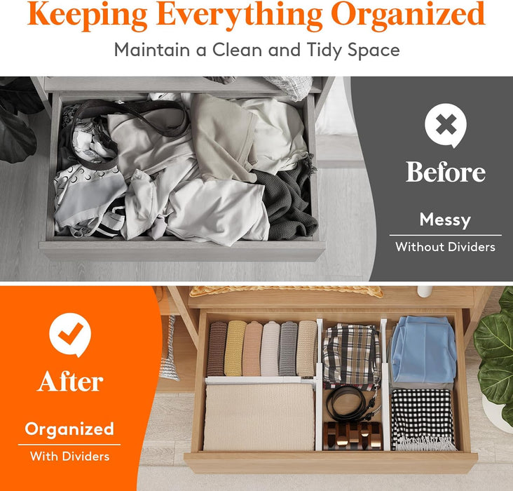 8 Pack Drawer Dividers 4" High,11-17" Adjustable Dresser Drawer Organizers for Clothes, Expandable Dresser Separators in Bedroom/Bathroom/Kitchen/Vanity/Office Organization and Storage, White