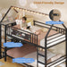 Bunk Bed Twin over Twin with Storage Drawers and Globe String Lights House Shaped Low Bunk Bed with Montessori Bookshelf Metal Bunk Beds for Kids with Ladder and Guardrail,Space Saving, Black