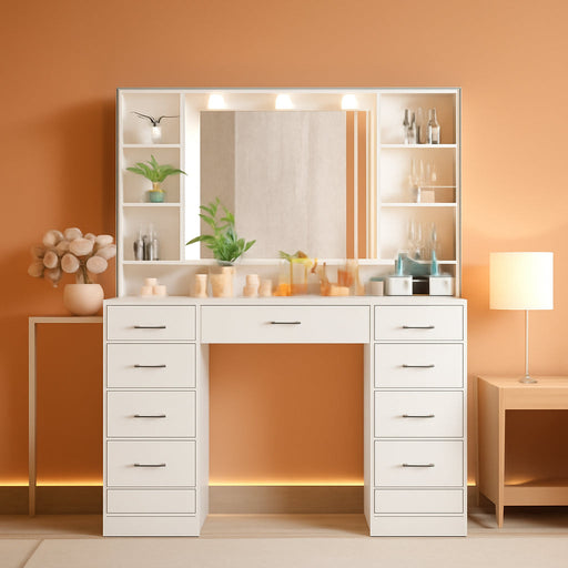 SnowWhite Vanity Desk With Foldable Extended Desktop
