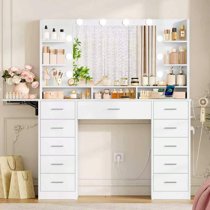 SnowWhite Vanity Desk With Foldable Extended Desktop