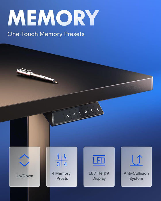 FLEXISPOT EN1 One-Piece Standing Desk, Electric Adjustable with 4 Memory Presets, 176 LBS Capacity, Stable & Quiet, Seamless Desktop for Home Office & Dual Monitors, 60"X24" Black