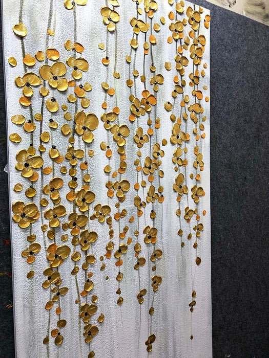 Paintings, 30X60 Inch Painting Oil Hand Painting Silver-Gold Flowers Paintings 3D Hand-Painted on Canvas Abstract Artwork Art Wood inside Framed Hanging Wall Decoration Abstract Painting