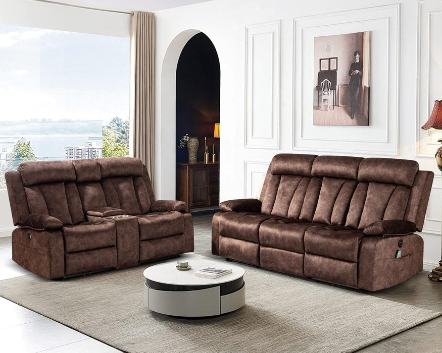Electric Power Reclining Sofa Set - 3-Seater with Flip-Top Console & Massage Heat, Faux Leather Dual Recliner with USB Ports & Storage, Perfect for Living Room Comfort & Convenience (Brown)