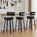 Swivel Counter Height Bar Stools Set of 3, 29" Upholstered Faux Leather Barstools with Back, Mid Century Modern Counter Stools with Black Walnut Wood Legs for Kitchen Island, Black