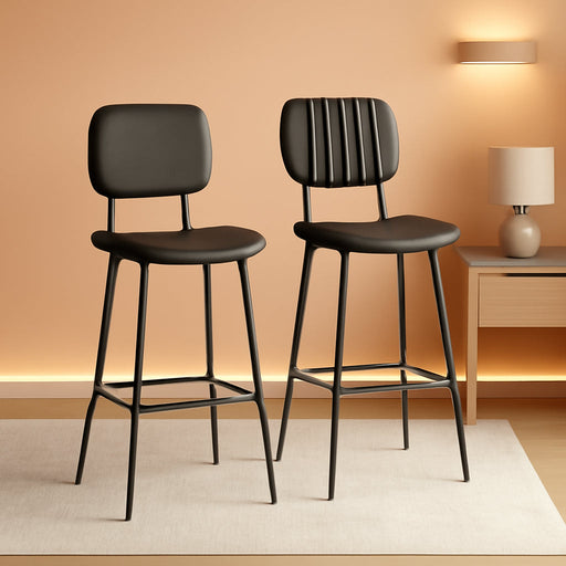 Bar Stools Set of 2, 24.6 Inch Counter Height Barstools, High Backrest Faux Leather Upholstered Counter Stools with Armless Footrest Modern Bar Chairs Tall Pub Stools for Kitchen Dining,Black