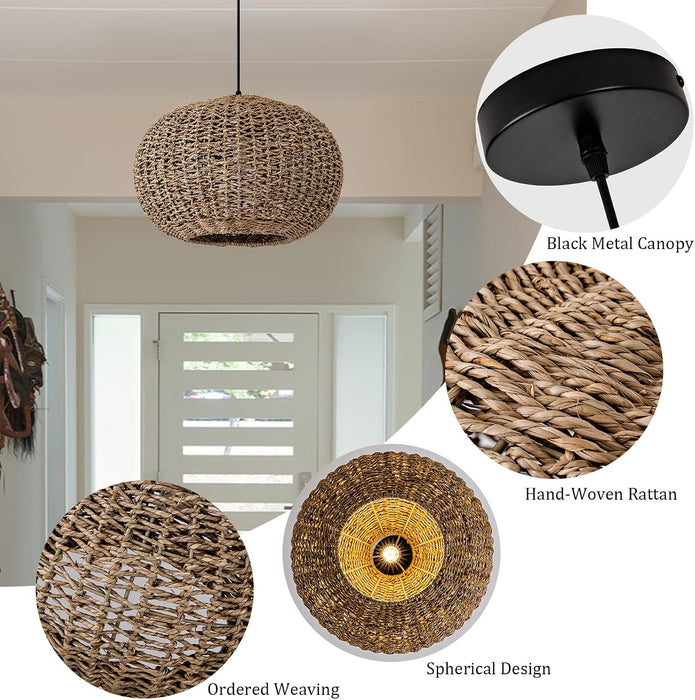 19.7In Rattan Light Coastal Pendant Lights Brown Wicker Chandelier