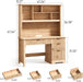 Halitaa Fluted Executive Desk with Drawers, Wood Computer Desk with Ample File Drawer, Home Office Desk with Hutch for Study, Bedroom, Living Room, Oak