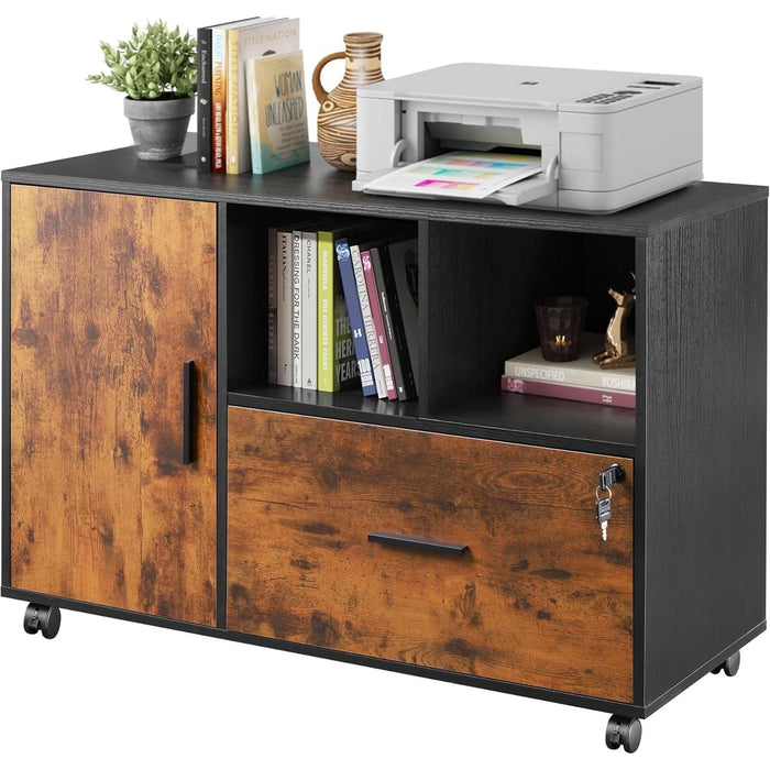 Locking Lateral File Cabinet with Printer Stand