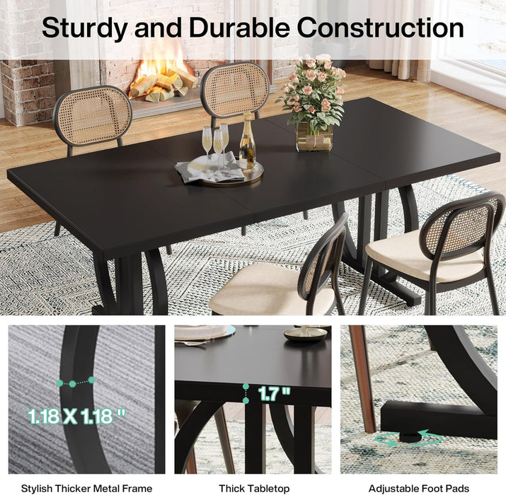 Modern Dining Table for 4-6 People, 63" Large Rectangular Kitchen Table with Geometric Legs, Unique Dinner Table Kitchen & Dining Room Furniture