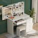 5-Drawers White Wood LED Push-Pull Mirror Makeup Vanity Sets Dressing Table Sets with Stool and 3-Tier Storage Shelves