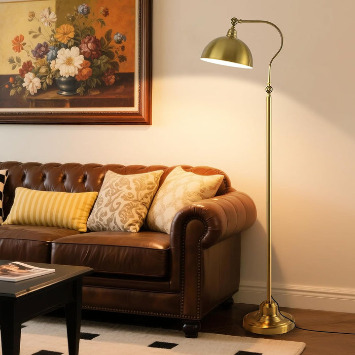 Bright LED Reading Floor Lamp with Remote and Bluetooth Dimming,Adjustable Brightness and Color Temperature, Brass Gold Brushed Iron Lampshade,59" Modern Standing Lamp for Living Room Bedroom Office
