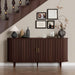 63" Sideboard Buffet Cabinet with Storage,Mid Century Modern Fluted Accent Coffee Bar Console Table,Tambour Sliding Doors& Adjustable Shelf for Kitchen, Living Room, Entryway，Walnut