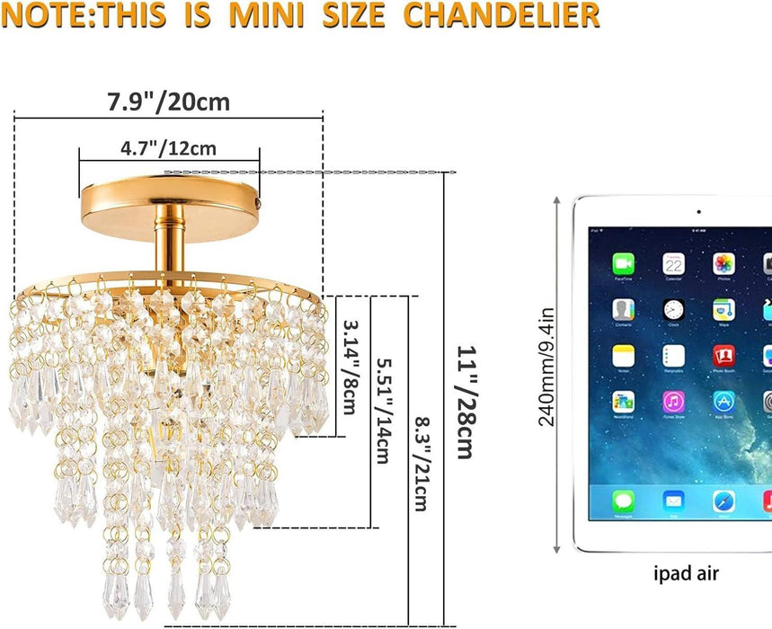 Modern Mini Crystal Chandelier, 3-Tier Raindrops Design Small Chandelier Light Fixture, Flush Mount Ceiling Light Fixture for Bedroom, Hallway, Living Room - E26 Base, Chandelier for Bedroom (Gold)