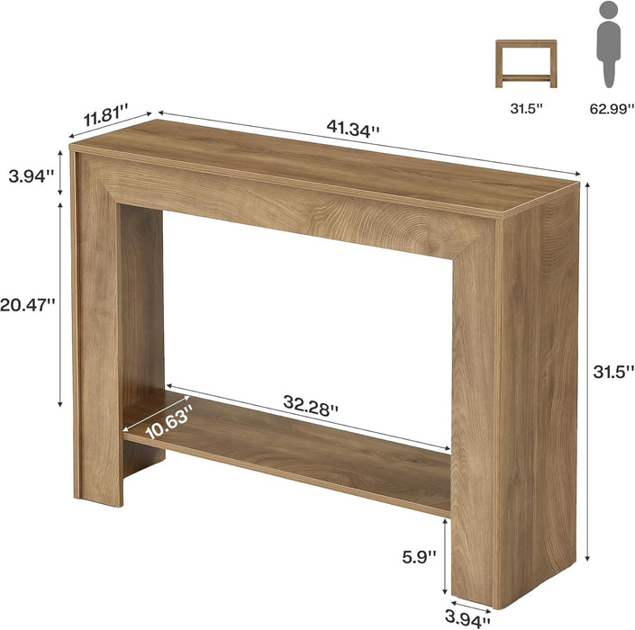 41.3" Farmhouse Console Table, Narrow Entryway Table with 2-Tier Open Storage, Sofa Table behind Couch, Rustic Console Table for Living Room, Hallway, Foyer, Light Walnut