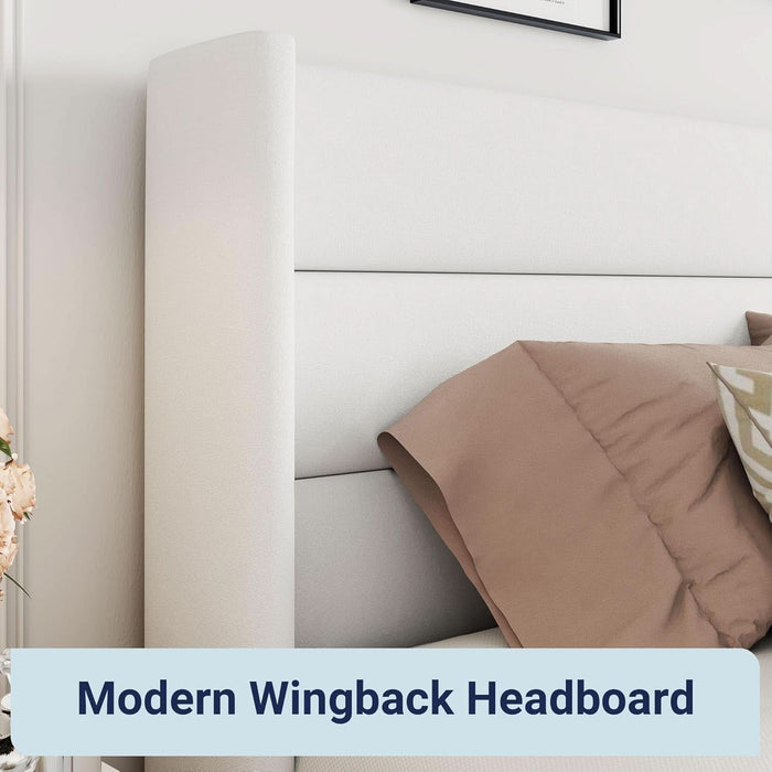 Queen Size Velvet Lift up Storage Bed, Modern Wingback Headboard, Hydraulic Support, No Box Spring Needed, White
