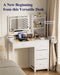 Vanity Desk with Mirror and Lights - Large Capacity Makeup Vanity with 4 Fabric Storage Drawers & 3 Lighting Modes, Vanity Table Set with Sturdy Metal Frame for Bedroom, White, 35" X 17" X 52"