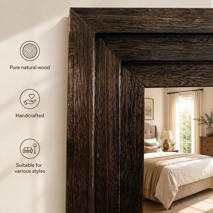 Full Length Mirror with Solid Wood Frame, 71"X30" Floor Mirror, Brown