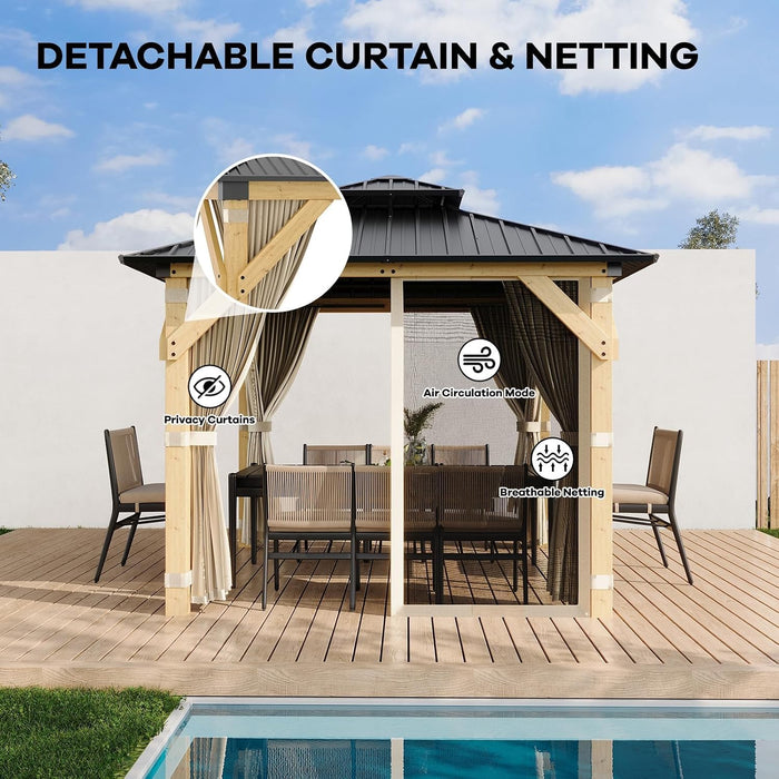 10X10 Durable Weatherproof Wooden Gazebo Hardtop Roof