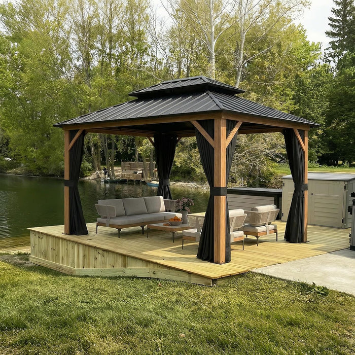 8x10 WeatherResistant Wood Grain Gazebo Aluminum Frame