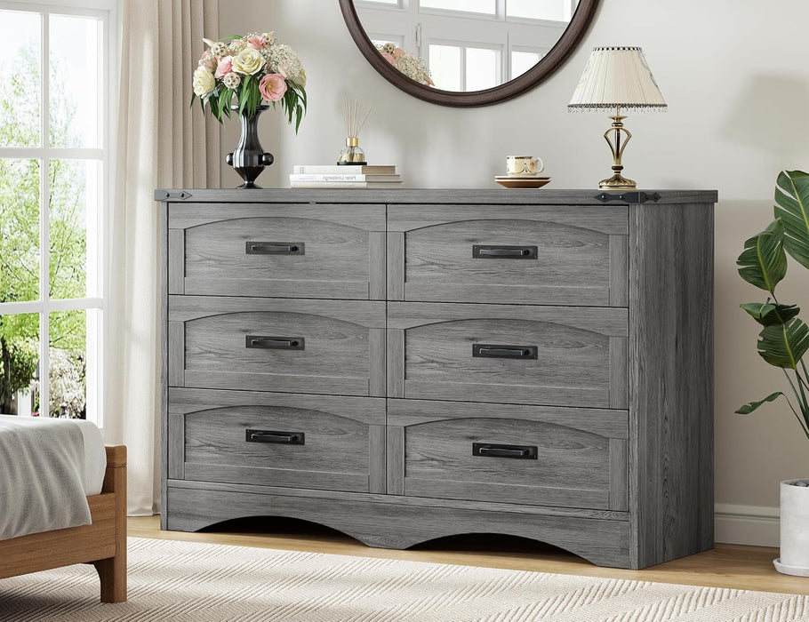 47" Farmhouse 6-Drawer Dresser for Bedroom, Grey