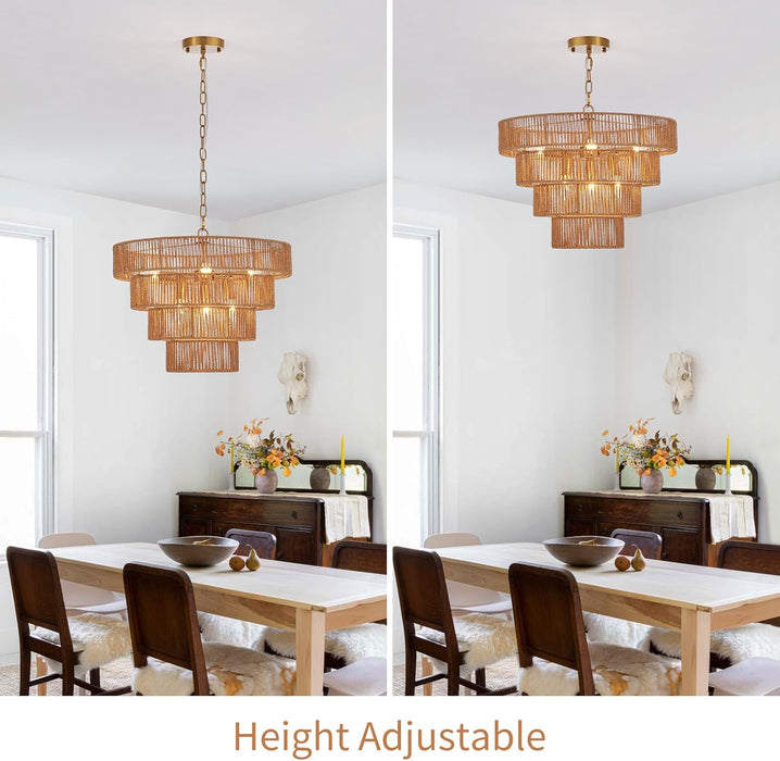 Gold Rattan Chandelier NineteenPointSeven Inch BohoChic