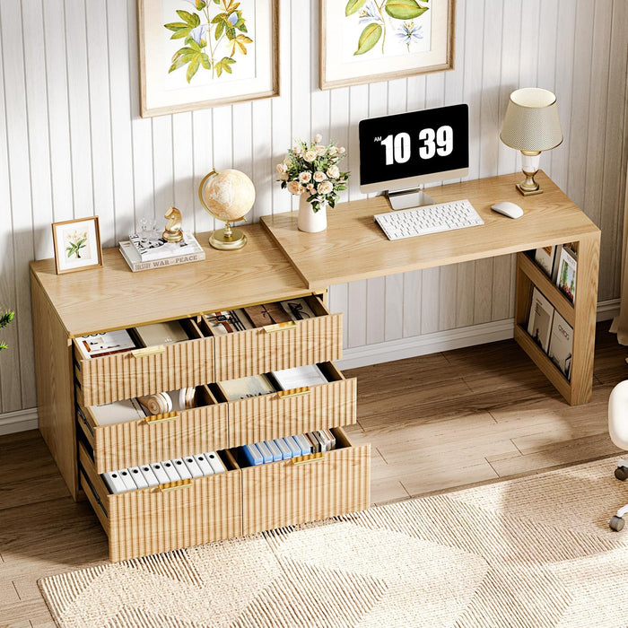 Oak FortySevenInch LShapedCorner Desk With Drawers