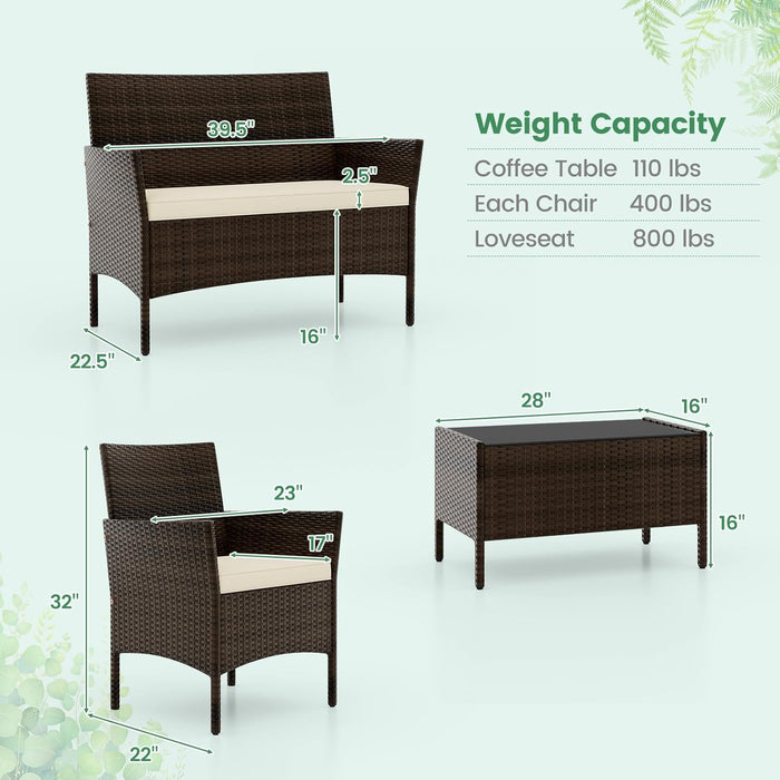 8-Piece Patio Furniture Set - Rattan Outdoor Conversation Bistro Set W/Cushions, Glass Coffee Table, Wicker Chairs & Loveseat for Garden Backyard Porch, Balcony Furniture Set (2, Beige)