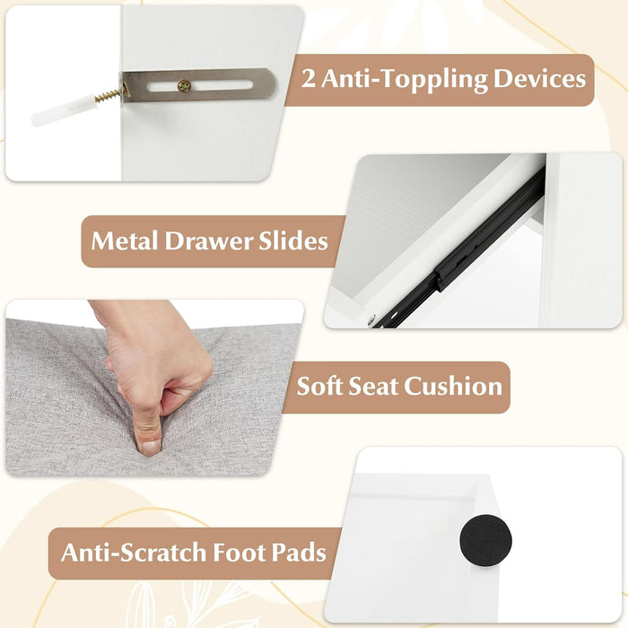 White Vanity Desk with LED Lighted Mirror, 3 Light Modes, Adjustable Brightness, Charging Station, Drawers & Shelves, Modern Makeup Vanity Table with Storage Stool for Bedroom, Dressing Room