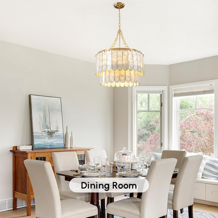 5-Light Chandelier Shell 2 Tiered Faceted Gold Chandeliers for Dining Room Modern Pendant Lighting