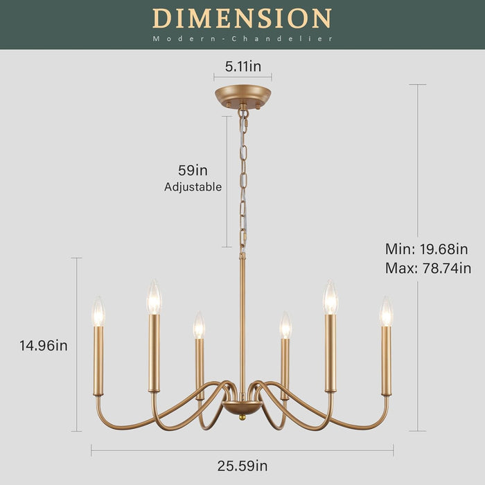 Golden Farmhouse Chandelier Dining Room Six Lights