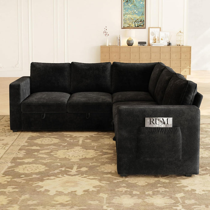 Black 83Inch DeluxeSleeper Sectional Sofa With Storage