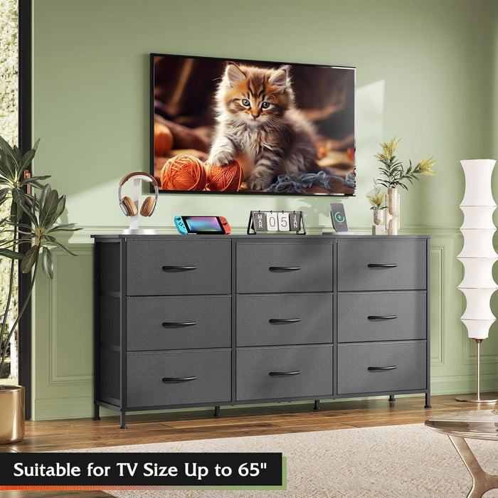 Dresser TV Stand for 65 Inch TV, 9 Drawer Dresser for Bedroom, Black