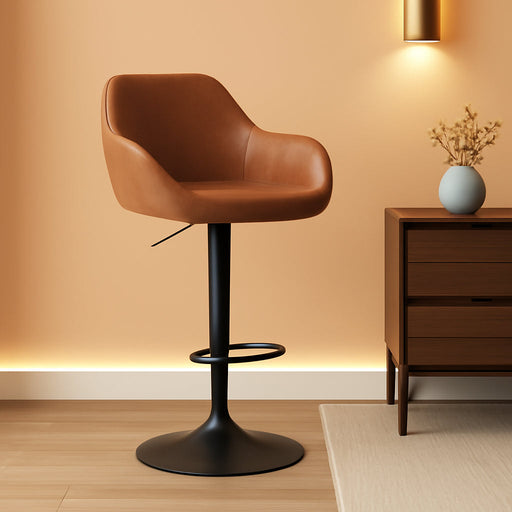 Yaheetech Bar Stools Set of 4, Adjustable Swivel PU Leather, Retro Brown | Counter Height Barstools with Padded Backrest & Armrests, 300 Lb Weight Capacity, Easy Assembly, Home Kitchen, Dining Room