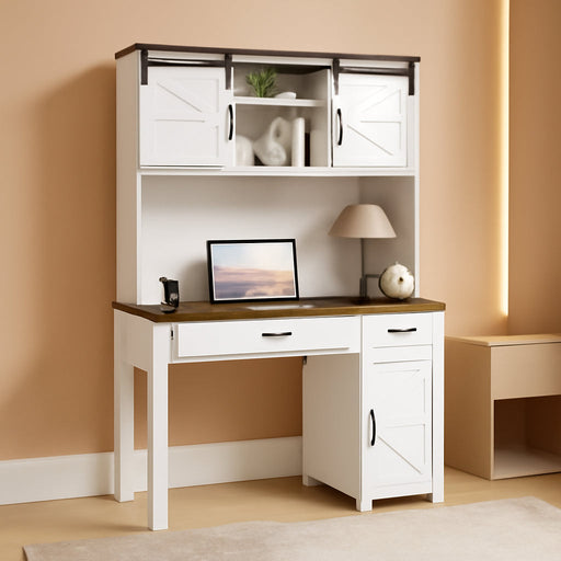 Farmhouse 47" Executive Desk, Computer Desk with Drawers and Storage Cabinet, Workstation Computer Desk with Hutch for Home Office