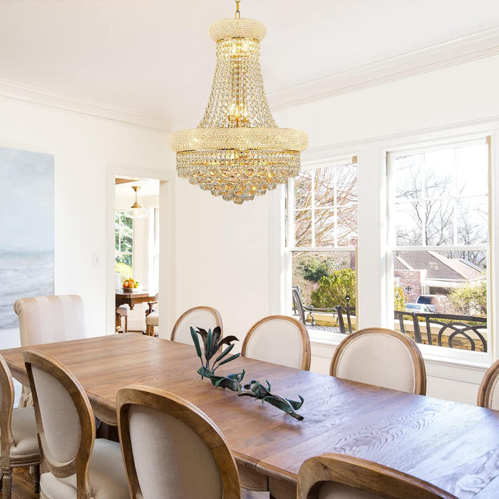 12 Light Empire Crystal Chandelier Goldtone Finish