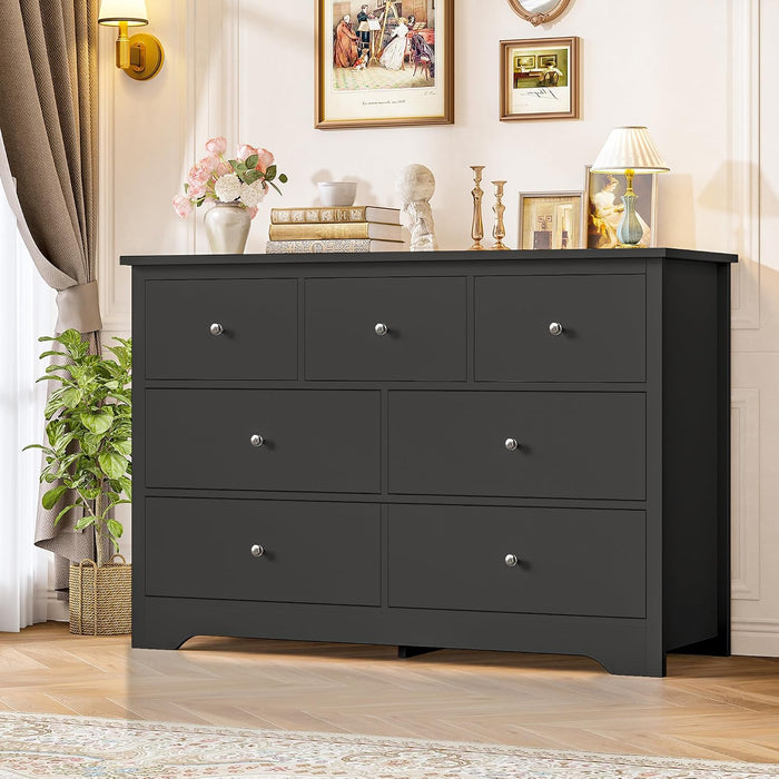 Black Dresser, Dresser for Bedroom, 7 Drawer Chest of Drawers