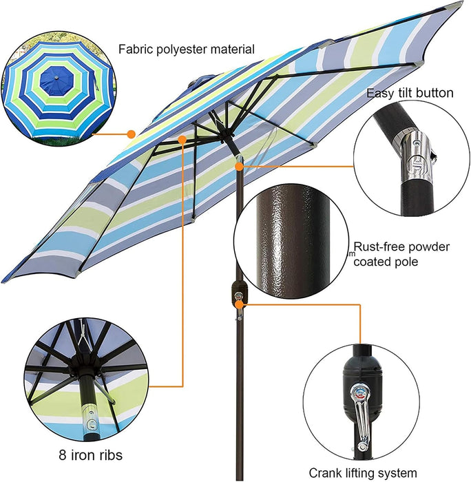 9' Outdoor Patio Umbrella, Outdoor Table Umbrella, Yard Umbrella, Market Umbrella with 8 Sturdy Ribs, Push Button Tilt and Crank