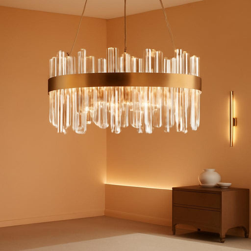 19.7'' Dimmable Modern LED Crystal Chandeliers,Gold Chandelier Light Fixture, 3 Colors Contemporary Pendant Ceiling Light for Dining Room Living Room Kitchen Island Entryway Foyer ,With Remote Control