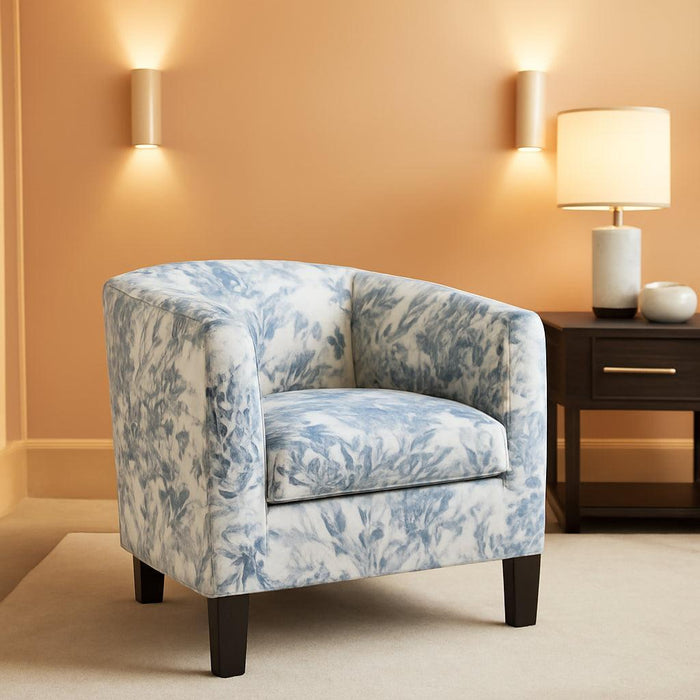 Living Room Chair, Linen round Accent Barrel Chair, Club Tub Sofa Chair for Bedroom, Corner Chair with Flared Legs and Cozy Soft Padding - Highland (Blue Coral)