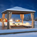 12' X 12' Gazebo Hardtop Double Roof Galvanized Steel Gazebos with Netting and Curtains Outdoor Aluminum Frame Permanent Metal Pavilion for Patio Backyard Deck and Lawns