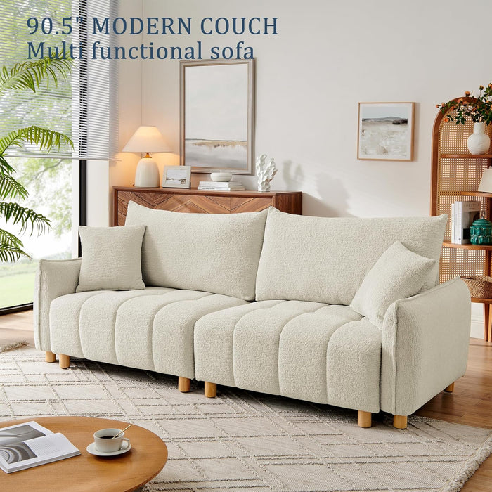 Cream Chenille Sleeper Sofa Bed With ExpandedStorage