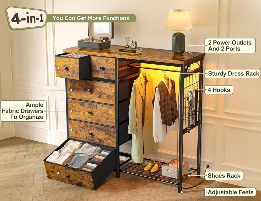 Brown Walnut StorageOrganizer Dresser With RGBLights