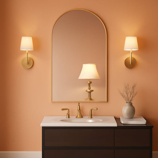 Gold Arched Mirror, 24 X 32 Inch Arch Wall Mirror, Brass Metal Frame Bathroom Mirror, Arched Top Bathroom Vanity Mirror for Living Room Bedroom Mantel Entryway Hallways