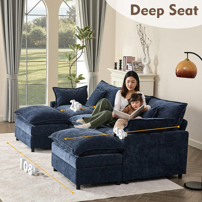 Navy Chenille Luxe 108-Inch-Long U Shaped Sectional