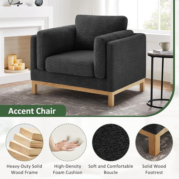 41.34" Oversized Accent Chair, Upholstered Armchair with Solid Wood Legs Living Room Chairs with Wide Armrest Pads, Reading Chair for Bedrooms, Apartments, Living Rooms, Offices（Dark Grey）